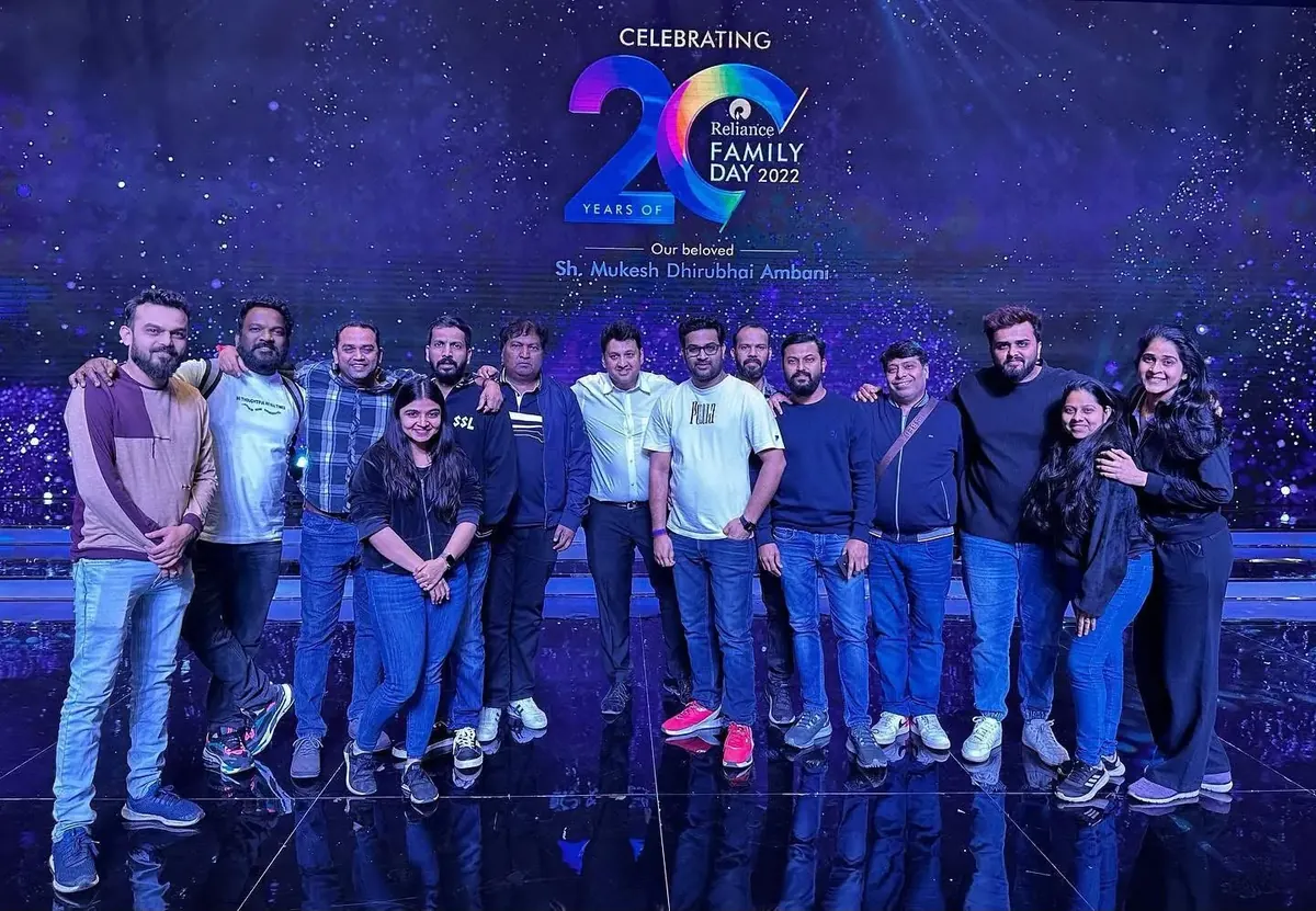 Celebrating Reliance Family Day 2022. Utkarsh directing on stage with the core crew for Reliance Family Day milestone celebration., Utkarsh Jayesh Suratwala