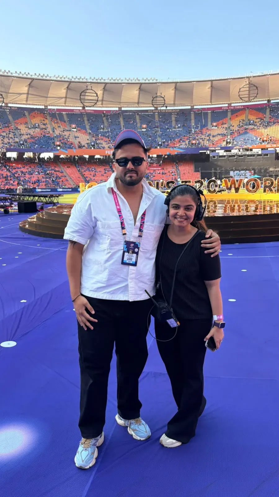 On the stadium floor with a colleague, Utkarsh Jayesh Suratwala